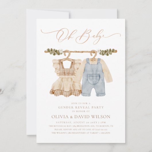Babykleding Waterverf Rustiek Geslacht Onthulling Kaart (Voorkant)