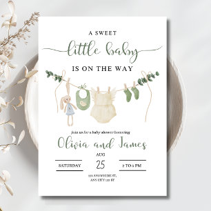 Babykleertjes Baby Shower Uitnodiging, Minimalisti Kaart