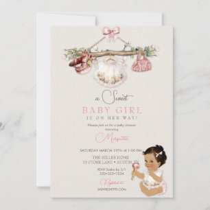 Babykleren Meisje Baby Shower Ivoorkleurig Roze Kaart