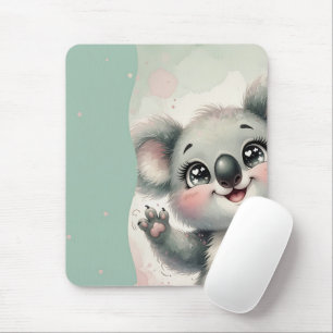 Babykoalaa die zwaait – Lichtblauw en Crème Gesple Muismat