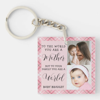 Babymeisje Eerste Jaar 2 Foto Aandenken roze ruit Sleutelhanger