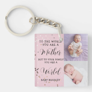 Babymeisje Eerste Jaar Foto Collage Aandenken roze Sleutelhanger
