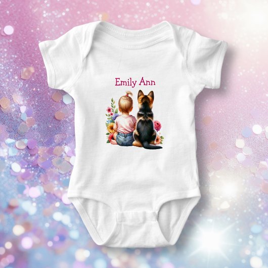 Babymeisje en Duitse herder gepersonaliseerd Romper