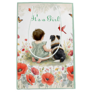 Babymeisje en haar Puppy Baby Shower Medium Cadeauzakje