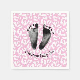 Babymeisje Voetafdruk op Roze en Witte luiers Servet