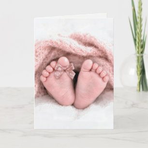 Babymeisjesvoeten met een polka stip strik op teen kaart