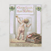 Babynieuwjaarscherub engel vierbladige klaver feestdagenkaart (Voorkant)