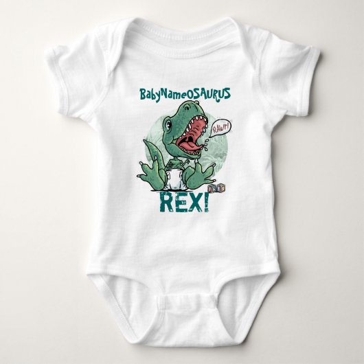 Babyosaurus Rex geeft met je Babys naam uit! Romper (Voorkant)