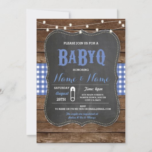 BaByQ Baby shower barbecue Invitation en bois de c (Devant)