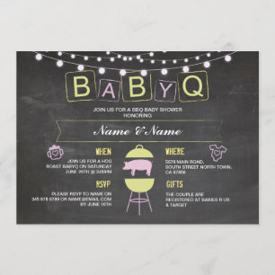 BABYQ Baby shower Roze Krijt Hog Roast Uitnodigen Kaart