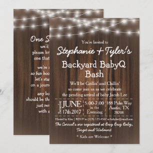 BabyQ Backyard Bash Lights Wood Rustig Baby shower Kaart
