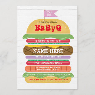 BaByQ BBQ Baby shower Girl Couple's Shower Invite Kaart