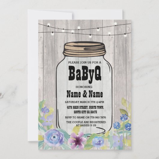 BaByQ BBQ Baby shower Jar StringLights Uitnodiging (Voorkant)