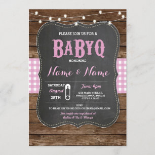 BaByQ BBQ Baby shower Pink Chalk Wood Uitnodigen Kaart