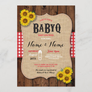 BaByQ BBQ Baby shower Red Sunflower Invite Kaart