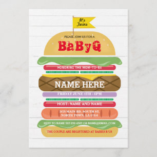 BaByQ BBQ Baby shower Twins Couple's Shower Invite Kaart