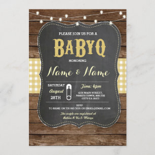 BaByQ BBQ Baby shower Yellow Chalk Wood Invite Kaart