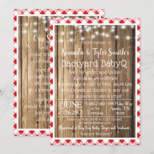 BabyQ BBQ Hout Rustiek Rood Gingham Baby shower Kaart