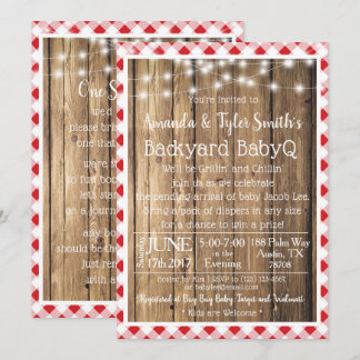 BabyQ BBQ Hout Rustiek Rood Gingham Baby shower Kaart