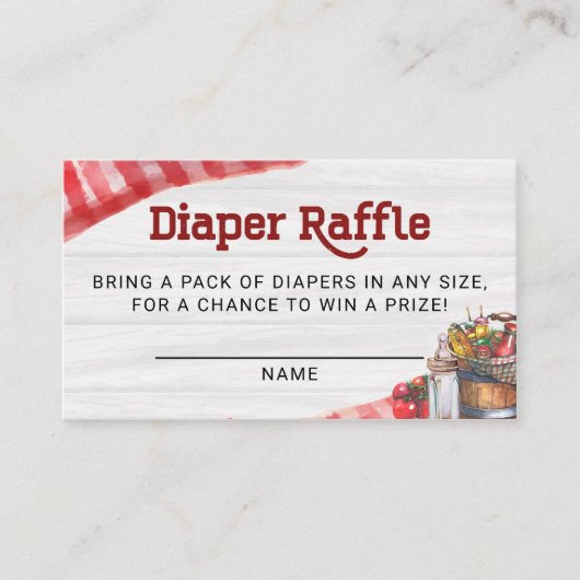 BabyQ BBQ Luier Raffle Ticket Rustiek Baby shower Informatiekaartje (Voorkant)