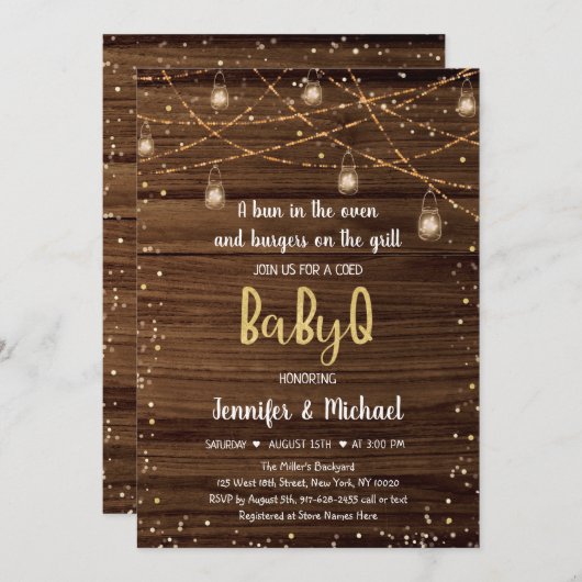 BabyQ Rustic String Lights BBQ Baby shower Kaart (Voorkant / Achterkant)