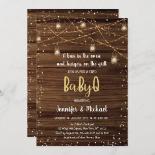 BabyQ Rustic String Lights BBQ Baby shower Kaart