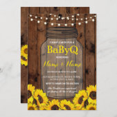 BaByQ Zonnebloem BBQ Baby shower Jar Wood Uitnodig Kaart (Voorkant / Achterkant)