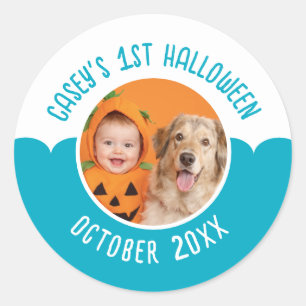 Baby's 1e Halloween Aangepaste Foto Bewerkbare Tek Ronde Sticker