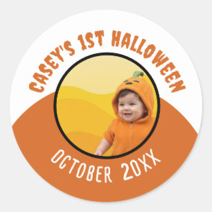 Baby's 1e Halloween Aangepaste Foto Naam en Jaar Ronde Sticker