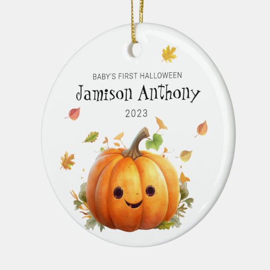 Babys 1e Halloween Schattigee pompoen & bladeren O Keramisch Ornament (Links)