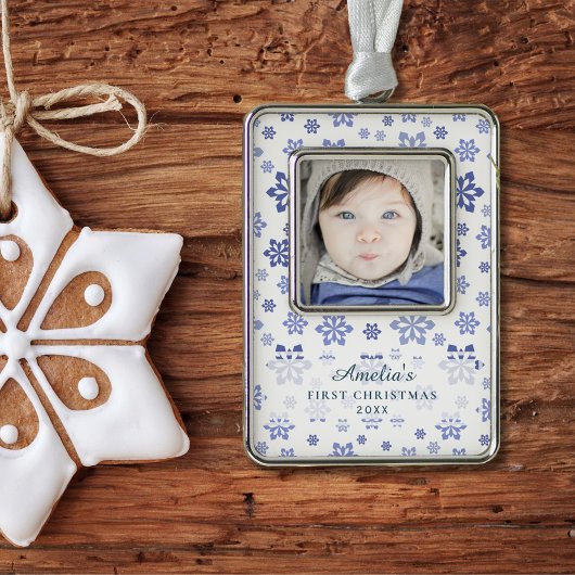 Babys 1e kerstfoto Aangepast op toetsenbord Verzilverd Kader Ornament
