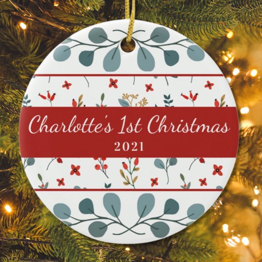 Babys 1e kerstfoto Eucalyptus Berries Keramisch Ornament