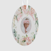 Baby's 1e Kerstfoto Roze Bloemen Ornament (voorkant)