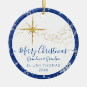 Babys 1e kerstgrootouders Blue Gold Foto Keramisch Ornament (Voorkant)