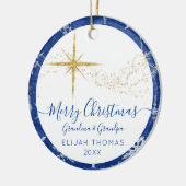 Babys 1e kerstgrootouders Blue Gold Foto Keramisch Ornament (Links)