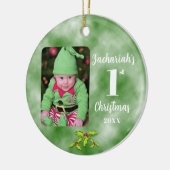 Baby's 1e Kerstmis één foto ronde Keramisch Ornament (Links)