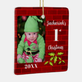 Baby's 1e Kerstmis Red Brick Keepsake Keramisch Ornament (Rechts)