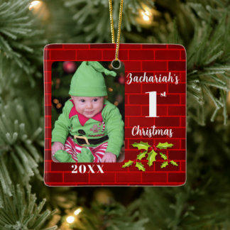 Baby's 1e Kerstmis Red Brick Keepsake Keramisch Ornament