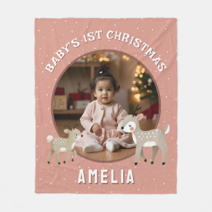 Baby's 1e Kerstmis Rendier Aandenken Foto Fleece Deken