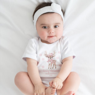 Baby's 1e Kerstmis Roze Rendier Bos Romper