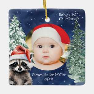 Baby's 1e Kerstmis Santa Raccoon Keramisch Ornament