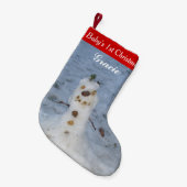 Baby's 1e Kerstmis Sneeuwman Kindernaam Kleine Kerstsok (Voorkant (Hangend))
