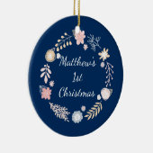 Baby's 1e Kerstvakantie Blue Botanical Keramisch Ornament (Rechts)