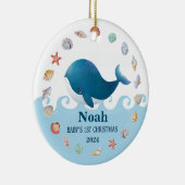 Baby's 1e Kerstwalvis Gepersonaliseerd Keramisch Ornament (Rechts)
