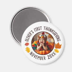 Baby's 1e Thanksgiving Custom Photo Herfst Leafs Magneet