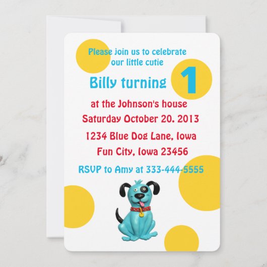 Baby's 1e verjaardag Cute Blue Puppy Dog Boy Kaart (Achterkant)