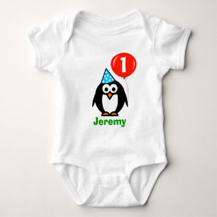 Baby's 1e verjaardag kruiper   Pinguïn en ballon Romper