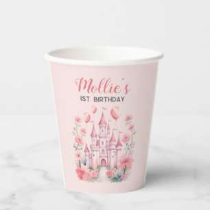 Baby's 1e verjaardag Roze Kasteel Prinses Papieren Bekers