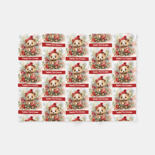 Baby's 1st Christmas Beer Naam toevoegen Fleece Deken (Voorkant (Horizontaal))