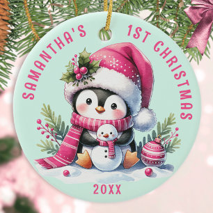 Babys 1st Christmas Custom Pink Mint Schattigee Pi Keramisch Ornament